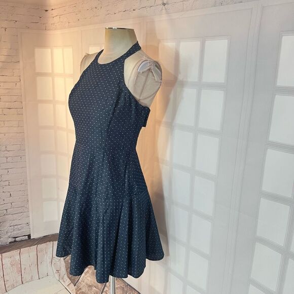 Parker Blue White Polka Dot Sleeveless Halter Denim Chambray Mini Dress Sz Small - Picture 3 of 10